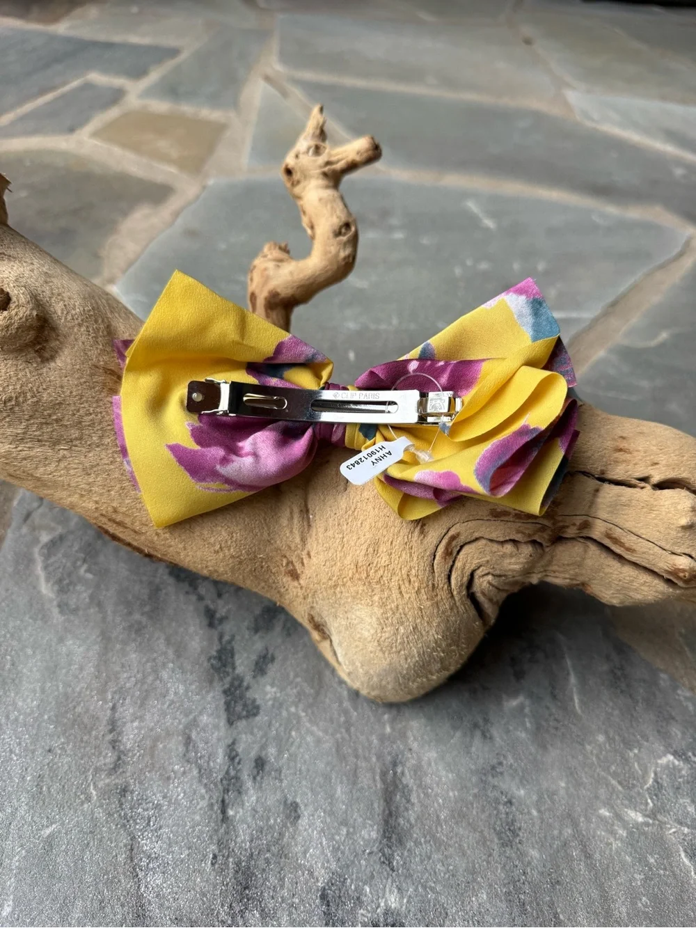 New🌟Anthropologie-Satin Floral Bow Hair Clip - Yellow & Purple